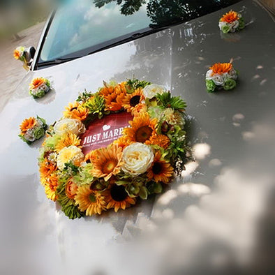 Wedding Car Decoration- Sunflower Wreath for Getaway Just Married